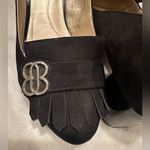 Bandolino  Black Suede Block Heels Gold Logo Hardware Slip Resistant Shoe Sz 7.5 Photo 8