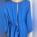 NY&Co Royal Blue Long Sleeve Peplum Blouse M Back Tie Stretch Waist Size M Photo 4