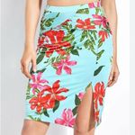Guess Katalina Ruched Knee Length Pencil Skirt Floral Silky Summer Vacation Slim Photo 0