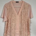 Badgley Mischka  Pink Floral Appliqué Short Sleeve Blouse Womens XXL Coquette Top Photo 3