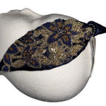 Boho Mexican Hand Beaded Headband Fuchsia Padded Turban Style Embroidered NWT Blue Photo 0