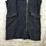 Free People  Vest Womens XS Black Denim Moto Long Relax Frayed Rock Goth OB663677 Photo 5