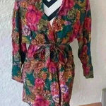 Victoria's Secret Gold Label Victoria Secret kimono robe, green floral, 100% silk, tie sash: S Photo 0