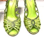 Steve Madden Y2K peep toe green reptile wedges Academia size 8.5 Photo 6