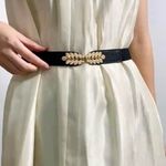 Black Elegant Gold Leaf Buckle Elastic Casual Belt Adjustable One Photo 6