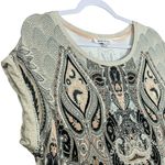 Rose + Olive  Paisley Print Short Sleeve Top L Round Neck Loose Fit Drapey Photo 3