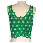 New in NWT Floral Crochet Lace Cropped Tank Top Kelley Green Size S/M Photo 4