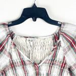 American Eagle  Plaid Long Sleeves Smocked Bodice  Y2K Baby Doll Crop Top Small Photo 4