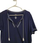 st. john's bay  Blue Short Sleeve Embroidered Boho Casual Tee Tassel T-Shirt XL Photo 1