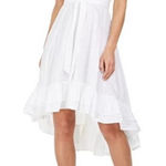 Calvin Klein  High Low Shirt Dress Size 12 BNWT Tiered Ruffle Belted White Bridal Photo 0