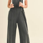 Miou Muse Charcoal Tencel Jumpsuit Overalls Wide Leg Crop M Gray Size M Photo 0