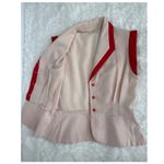 American Vintage Vintage OOAK 80s Beige Red Trim Sleeveless Blazer Vest Button Front Top small Photo 10