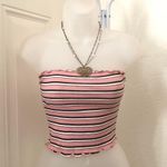 Y2K pink striped tube crop top shirt blouse Sz M Measurement in pics Necklace not included Size M Photo 2