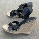Joie  Lena Leather Espadrille Wedge Black Ankle Strap size 39 Photo 0
