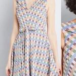 Modcloth PLAID GINGHAM RAINBOW RETRO POCKET DRESS Size Small Photo 0