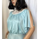 American Vintage Vintage Powder Blue white Lace High Neck Flutter Sleeve Pleated Maxi Dress XS Photo 15