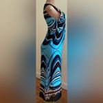 Lucy & Laurel  Blue Black Brown White Geometric Halter Top Dress Sz 8 Zip On Side Photo 2