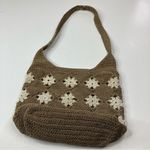 Woven Tan Crochet Floral Olefin Cotton Summer Shoulder Bag Purse Photo 5