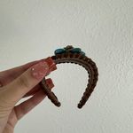 Vintage Light Brown Leather Artisan Turquoise Stone Beaded Flower Boho Bracelet Multiple Photo 6