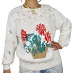 Woolrich 1980s Vintage Cottage Core Chunky Knit Retro Floral Sweater Medium Photo 2