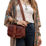 True Vintage 60's Hand Tooled Stitched Leather Crossbody Western Boho Saddle Bag Brown Photo 0