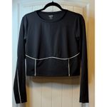 Old Navy  Active Black Cropped Long Sleeve Athletic Top with White Piping Sz L # Photo 1
