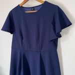 SheIn  Curve Peplum Top 0XL Navy Blue Flutter Sleeve Stretch‎ Photo 1