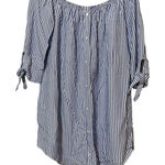 Cupcakes & Cashmere Blue Striped Off Shoulder Shirt Dress Womens M Beachy Summer Size M Photo 0