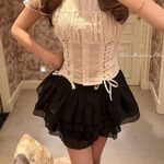 Black Shiny Kawaii Harujuku Shabby Chic Cottagecore Tiered Mini Skirt Skort Size XS Photo 2