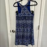 cupio  Blue and White Halter Sheath Mini Dress Photo 1
