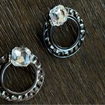 Statement Earrings gunmetal silver tone with oversized rhinestone Photo 7