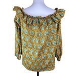 J.Crew  Blouse Women’s Size 14 Yellow Off Shoulder Elephant Print Ruffle Cropped Photo 2