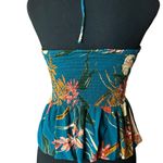 Patrons of Peace Cinched Teal Floral Halter Top - Small Photo 4