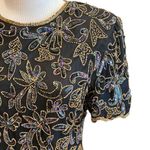 Papell Boutique Vintage Papell Beaded Top Sequin Blouse S Wedding Formal Black Gold Photo 0
