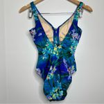 Vintage Mainstream Floral One Piece Swimsuit Size 8 Made in USA Blues Greens Blue Photo 3