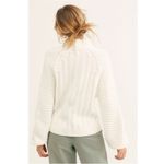 Free People Chunky Knit Sweetheart Mock Neck Sweater in Ivory White Large NWT Photo 3