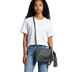 Brynn Capella Nikki Clutch Crossbody Studded Leather Bag Tassel Fringe Purse Gray Photo 1