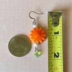 Handmade unique funky cute orange ceramic sun & Czech glass teardrop dangle earrings☀️🌿 Photo 6