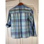 LL Bean Plaid Button Down Shirt Womens M Blue Green Roll Tab Sleeve Casual Top Size M Photo 1