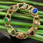Vintage Unsigned Goldette Victorian Revival Cabochon Wreath Brooch Gold Photo 1