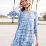 NEW Avara Libby Dress Coastal Cowgirl Stripe Tiered Mini Boho Beach Resortwear S Blue Photo 0