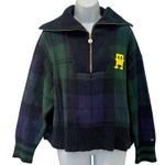 Tommy Hilfiger  Blue Green Plaid Tartan Yellow Logo Quarter Zip Sweater size L Photo 0