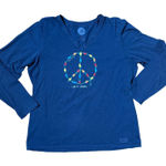 Life is Good Long Sleeve V Neck Peace Christmas SZ XL T Shirt Blue Photo 0
