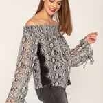 Miss Me Sweet Love Off Shoulder Long Sleeve Snake Skin Print Lace Top Small Photo 19