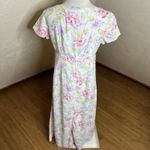 Liz Claiborne VTG  Maxi Dress Womens 6 White Floral Linen Front Slit Cottagecore Photo 6