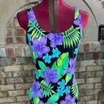 one piece swimsuit floral bright purple green blue Size M Photo 0