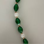 Anthropologie  Vintage Beaded Necklace in Emerald Green, Gold, and Frosted Clear Photo 2