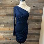 Alice + Olivia  Chrissy Wrap One Shoulder Chiffon Mini Dress Medium NWT Sapphire Photo 3