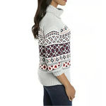 Crown & Ivy Women's Large Grey Turtleneck Geometric Print Knitted Sweater Photo 2
