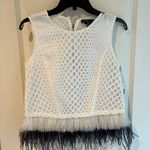 Etcetera NWT white sleeveless eyelet top with black & white feather accents | 0 Photo 0